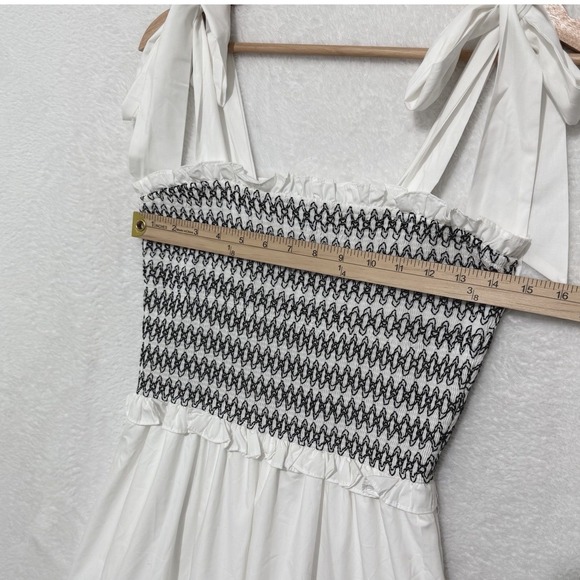 En Saison Smocked Midi Dress Size Small Milkmaid French Cottagecore White Black - Picture 5 of 8